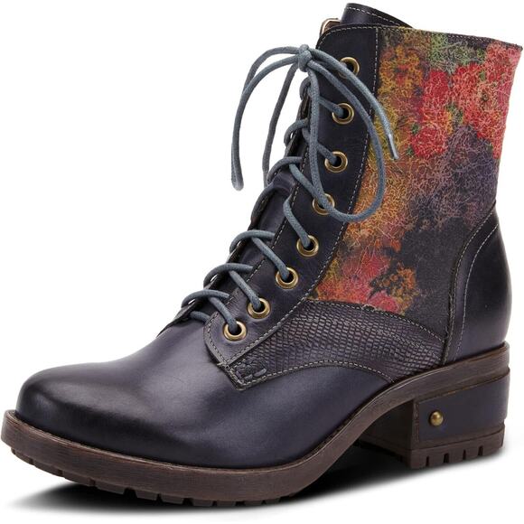 L'Artiste by Spring Step Womens Marty Leather Ankle Boots -- Navy Multi NEW - Picture 1 of 7